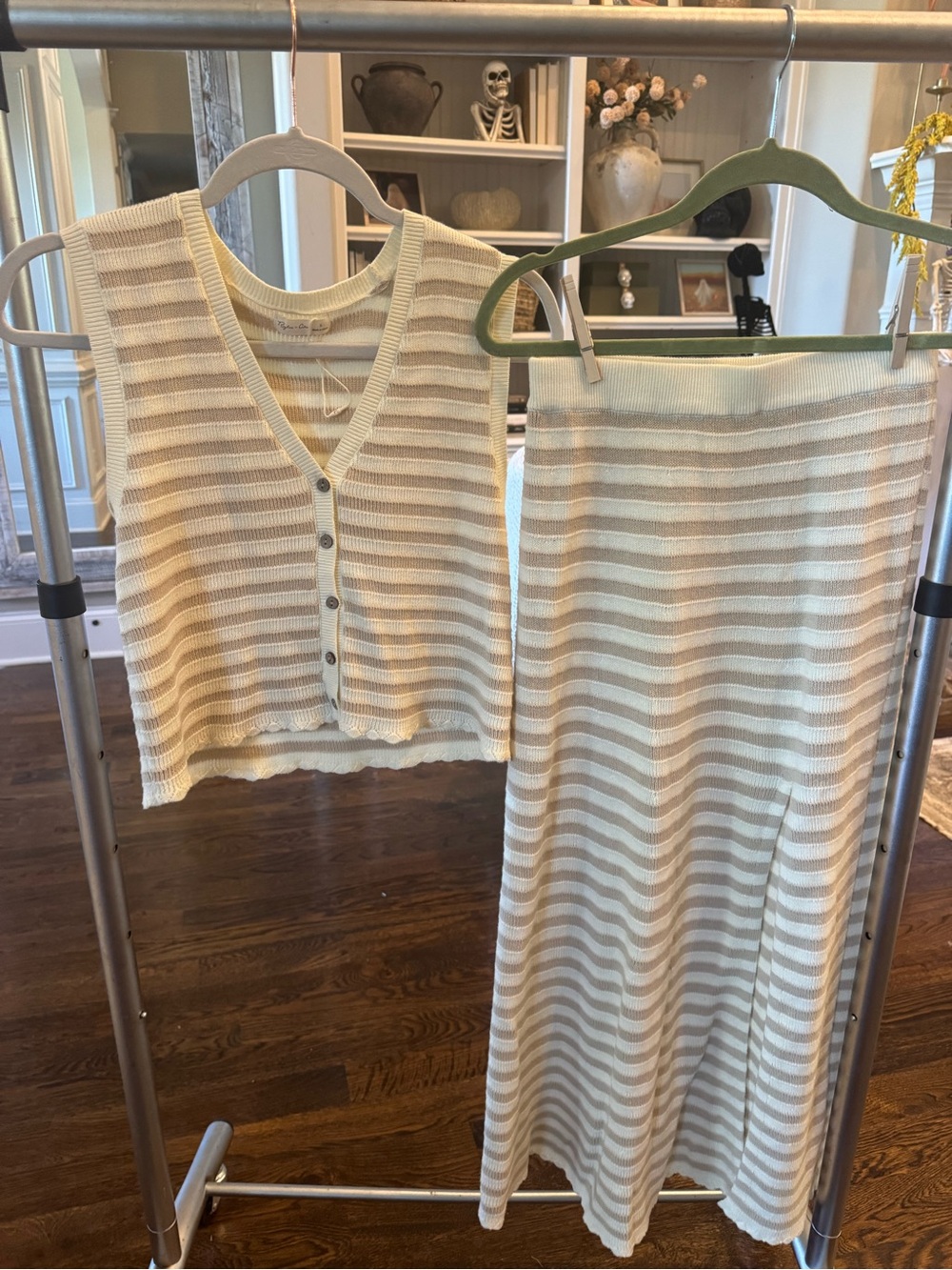 Rylee + Cru Cream and White Striped Knit Two-Piece Set